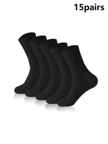 5/10 Pairs Men's Pure White Minimalist American Style Sweat-Absorbing Breathable Daily Running Sports Mid-Calf Socks - Multicolor - View 15