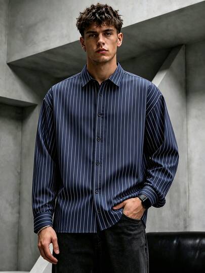 Krometka Men's Artistic Hand Graffiti Print Lapel Long Sleeve Shirt, Street Loose Casual Cardigan Top