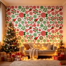 1pc Christmas Mint Plastic Tablecloth 130*274cm - Red And Green Disposable Rectangular Tablecloth With Candy Cane And Lollipop Design, Suitable For Holiday Christmas Winter Celebration - Christmas Red and Green Candy - View 4