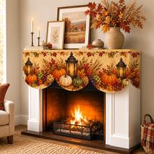 Autumn Harvest Pumpkin Maple Leaf Fireplace Scarf, Sunflower, Fruit Basket & Candle Lantern Patterns Available, Vintage Farmhouse Style Warm Beige Background With Wheat Ear Berry Print, Suitable For Living Room Fireplace Mantel, Entryway Cabinet Decoration & Thanksgiving Family Gathering Decor - Multicolor - View 1
