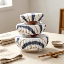 Three Striped Cotton And Linen Elastic Bowl LIDS, Food Covers, Fermentation Covers, Reusable Washable And Stretchable Food Bowl LIDS For Bread Dough Fermentation, Dust-Proof Kitchen Storage LIDS - Multicolor - View 2