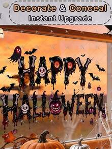 1pc 2D Flat Printed Halloween Happy Halloween Letter Pumpkin Ghost Window Sticker, Creative DIY Self-Adhesive Removable Double-Sided Visible PVC Decorative Sticker, Living Room Bedroom Dining Room Floor-To-Ceiling Window Holiday Atmosphere Store Decoration Door Window Glass Beautification Sticker - one-size - View 8