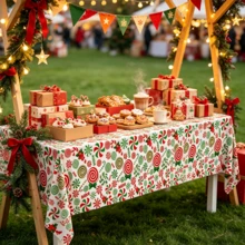 1pc Christmas Mint Plastic Tablecloth 130*274cm - Red And Green Disposable Rectangular Tablecloth With Candy Cane And Lollipop Design, Suitable For Holiday Christmas Winter Celebration - Christmas Red and Green Candy - View 5