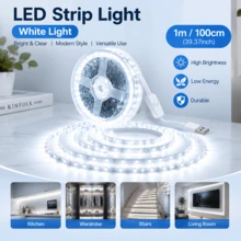 High Brightness LED Light Strip, Flexible LED Light Bar, USB Powered, With Button Switch, TV Background Decoration Light, Warm White/Cool White, Easy Installation, Suitable For TV Background, Bedroom, Living Room, Hallway, Kitchen, DIY Decoration - White - View 18
