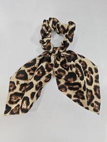 1pc Women's Chiffon Leopard Print Hair Scrunchie With Ribbon, Casual Ponytail Beach Vacation Photo Styling - Multicolor - View 5