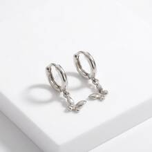 Delicate Butterfly Pendant Small Hoop Earrings, Minimalist Style Accent, Suitable For Daily And Party Wear - Silver - View 11