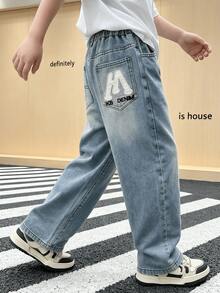 Children's Denim Jeans Spring/Autumn 2026 New Style Tween Boys Casual Long Pants Loose Straight Leg Pants - Medium Wash - View 4