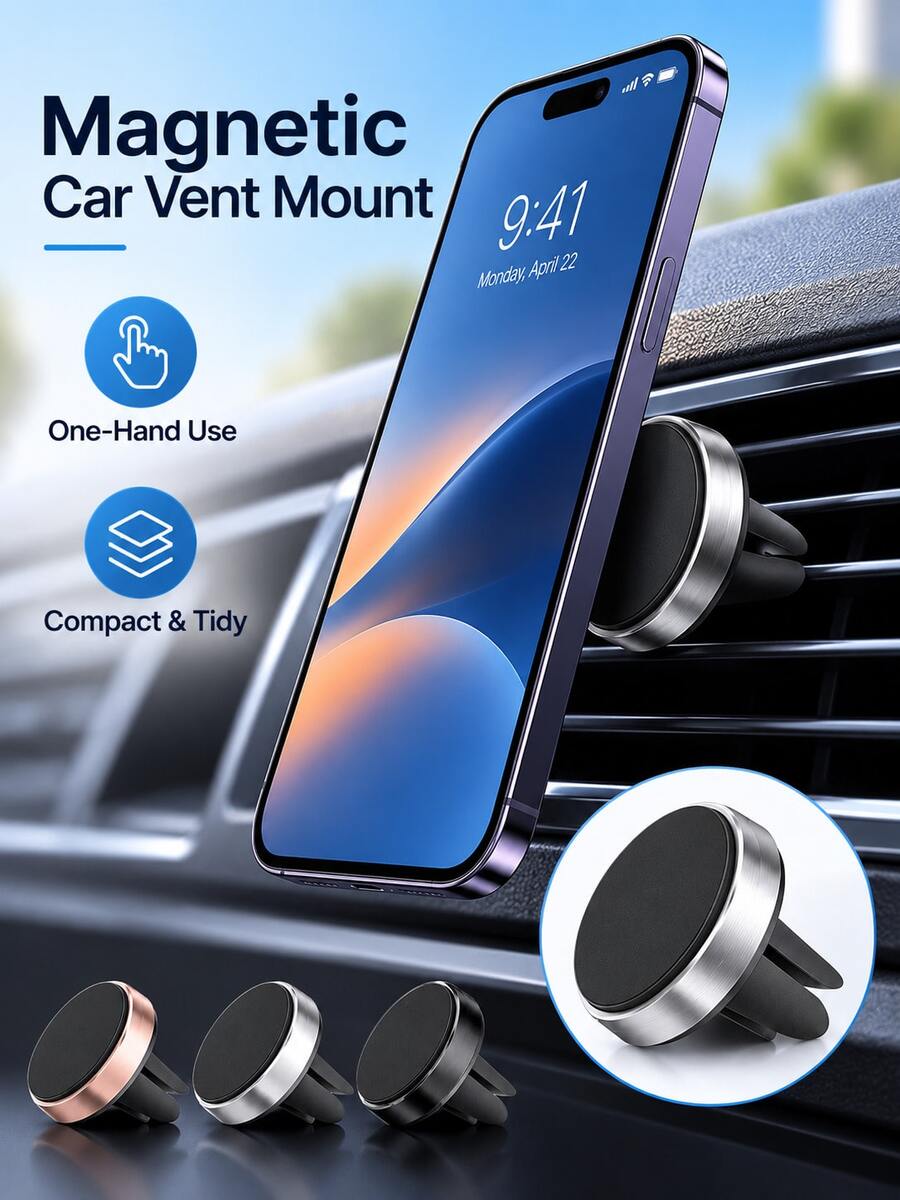 1pc Universal Car Phone Holder, Air Vent Mount, Supports GPS Navigation, Compatible With IPhone And Android Phones, Suitable As Birthday Gift For Family And Friends, Summer Air Vent Phone Holder, Car Accessories - Multicolor - View 1