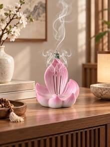 1件裝粉色樹脂蓮花香爐，花朵造型香座，居家裝飾、冥想與瑜伽適用 - 彩色 - 查看 3