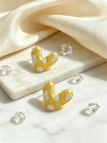 1 par de elegantes pendientes de botón con forma de corazón esmaltado, diseño único con motas blancas, pendientes de lujo ligeros, adecuados para mujeres, vacaciones, fiestas, uso diario - Blanco - Ver 7