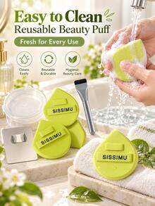 Water-Activated Makeup Sponge, Teardrop-Shaped Foundation Puff, Wet-Use Face Makeup Applicator, Finger-Hold Handle Puff, Soft Reusable Makeup Sponge, Suitable For Liquid Foundation Application, Flawless Makeup Tool - Multicolor - View 10