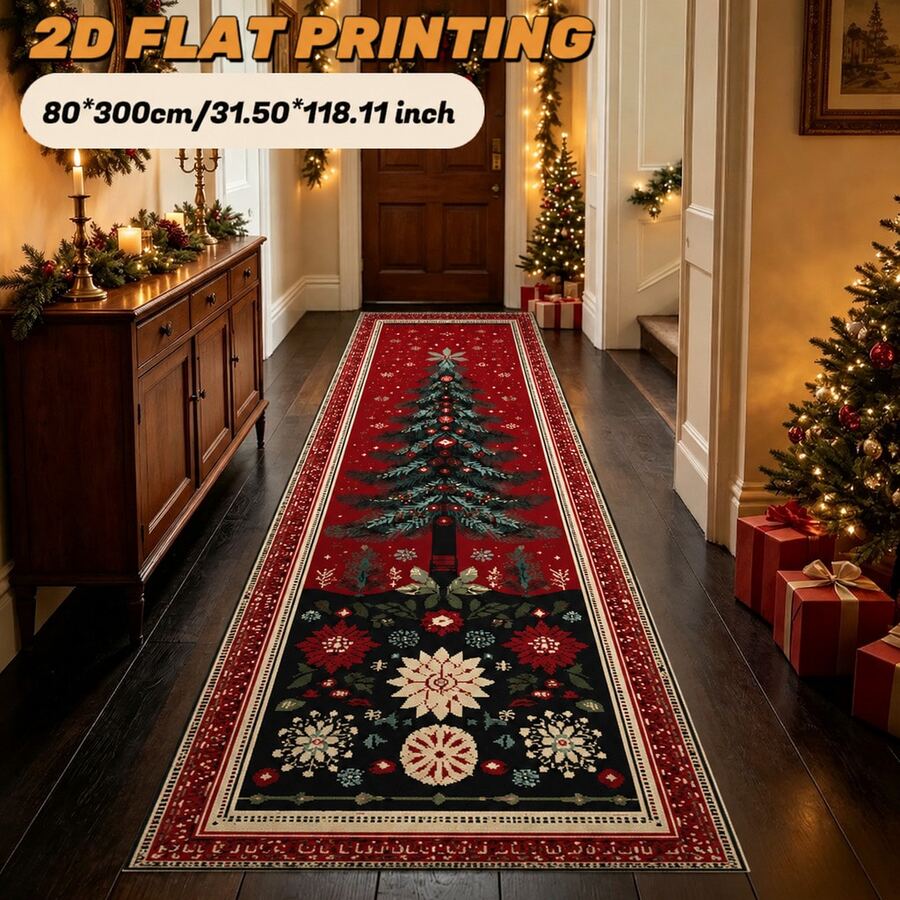1pc Christmas Beautiful Pathway Cute Christmas Gingerbread House Decorative Rug, Red Cute Floor Mat, Decorative Rug, Bedroom Decor, Small Rug, Rug, Home Decor, Living Room Rug, Living Room Small Rug, Bedroom Rug, Living Room Home Decor, Outdoor Rug, Washable Rug - Multicolor - View 1