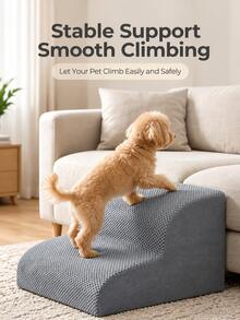 A Portable Pet Ladder, Bed Step, Puppy/Teddy Dog Climbing Ladder, Helps Small Dogs, Senior Pets, And Injured Animals Climb Easily - Comes With A Removable Cover And Non-Slip Base, Suitable For Home Use As A Bedside Ladder, Washable, Perfect For Halloween And Christmas. - Light Grey - View 5