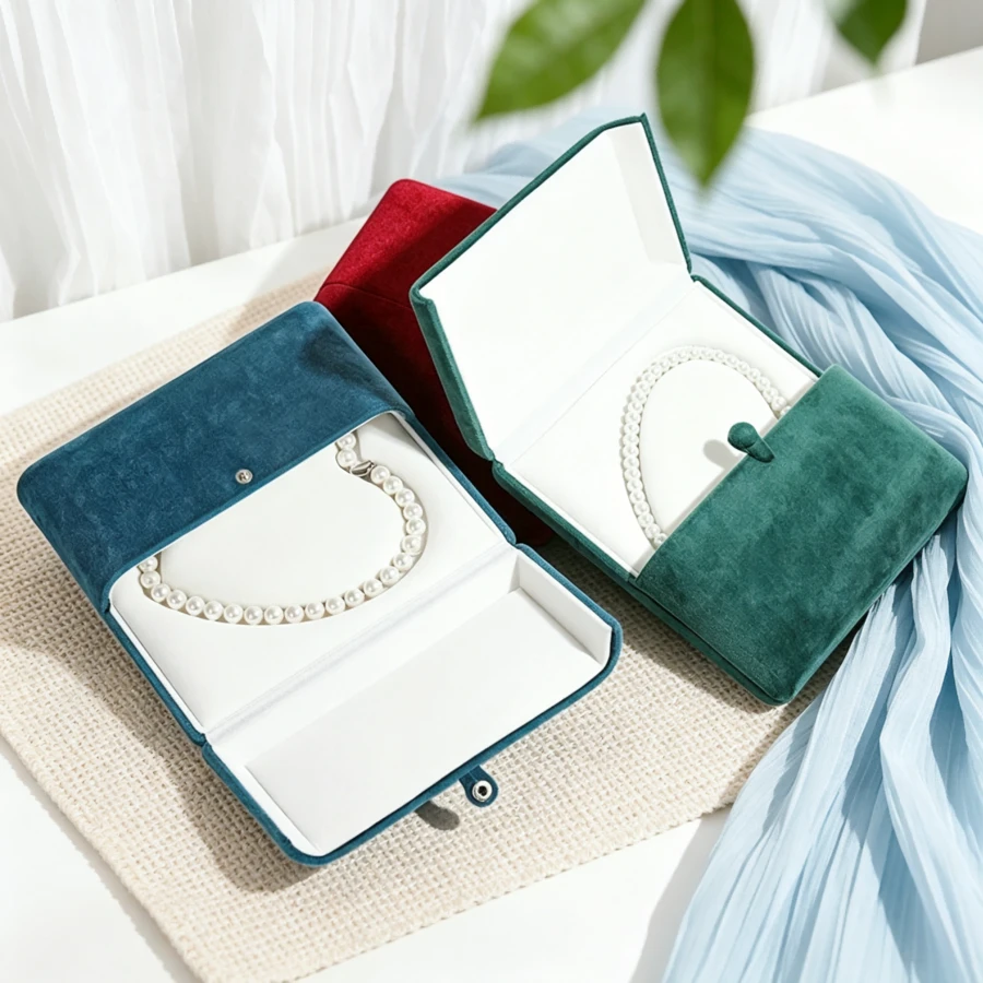 Premium Velvet Heart-Shaped Necklace Jewelry Box, Double-Clasp Closure Dust-Proof Storage Display Box, Mother's Day Anniversary Birthday Gift Packaging Box - Same Style In Multiple Colors - View 1