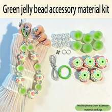 Pink/Blue/White/Green/Purple Round Bead Handmade Phone Chain Material Kit, Featuring Rubber-Feel Jelly Beads, Glass Beads, Cute Hand-Painted Beads, Metal Rings, CCB Spacer Beads And One String - Multi-color (1 DIY Material Kit) - View 1