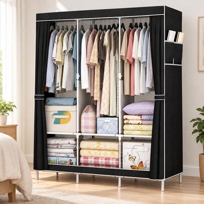 Dustproof Fabric Closet With Sturdy Frame, Organizer For Clothes, Shoes, Pants, Hats, And Blankets, Ideal For Bedroom, Living Room, And Small Apartment