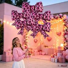 5pcs 21 Inch Pink Leopard Print Bow Shaped Aluminum Foil Balloons Suitable For Birthday Party Decoration Cartoon Pattern Balloons - View 4