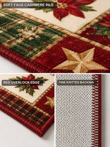 1pc Vintage Christmas Tree & Gift Print Runner Rug, Festive Snowflake Patchwork Hallway Kitchen Floor Mat, Christmas Holiday Home Decor - Multicolor - View 2
