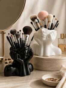 Ceramic-Texture Makeup Brush Holder Luxury Facial Sculpture Organizer Box Fashion Vanity Makeup Brush Rack For Makeup Tool Storage - Multicolor - View 11