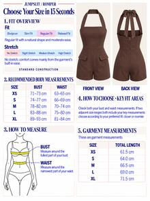 Perirose Solid Color Elegant Halter Neck Romper, V-Neck Design, Back Tie Detail, Side Flap Pockets - Brown - View 7