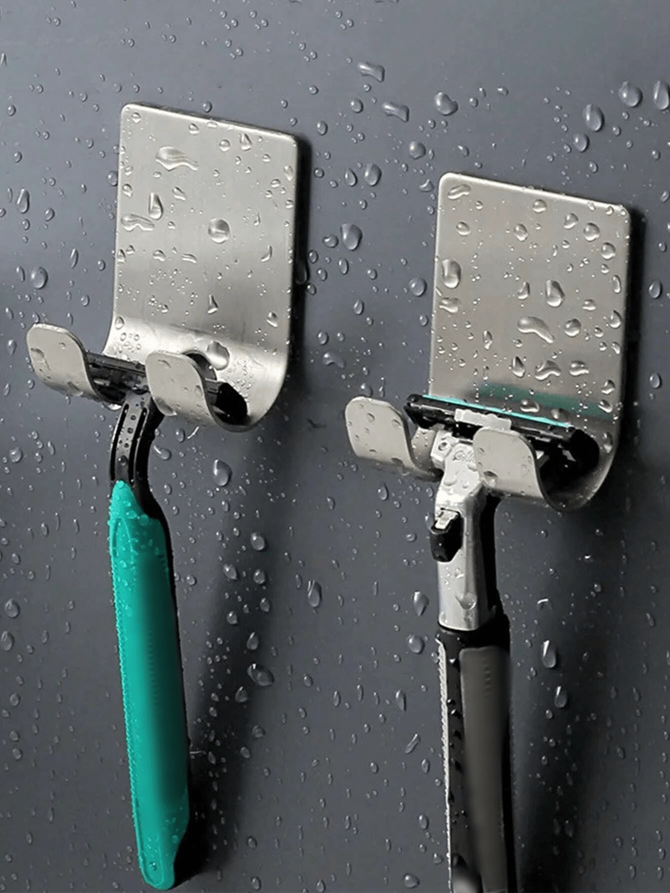 2pcs Stainless Steel Razor Holder, Waterproof Self-Adhesive Razor Hook, Suitable For Bathroom And Kitchen Robe, Towel, Plug And Coat Wall Hook