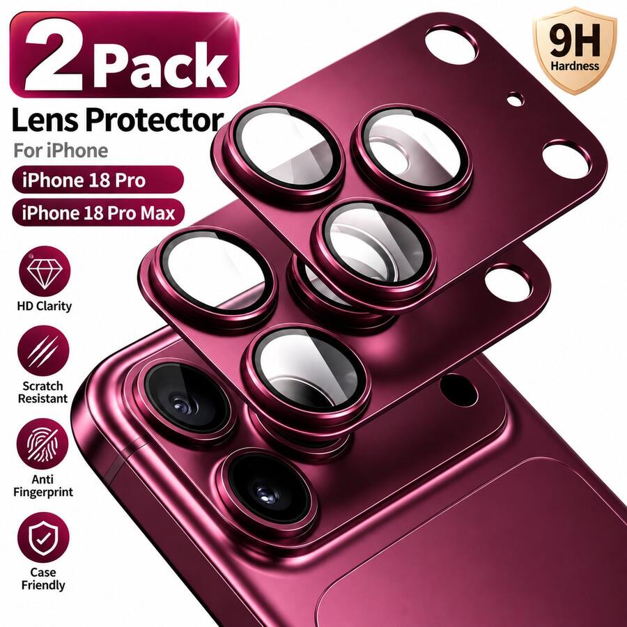 2 Packs Camera Lens Protector Compatible With Iphone 18 Pro /18 Pro Max, 9H Tempered Glass Camera Screen Protector, HD Clear, Scratch Resistant, Anti-Fingerprint, Case Friendly, Full Lens Coverage - Cherry Red - View 1