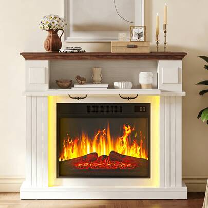 BALCONERA 97cm Living Room Decor Freestanding Electric Fire Suite, Realistic LED Flame, 16 Colour Mood Lighting With Timer & Remote