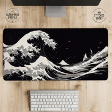 Large Black Wavy Mouse Pad, Gaming Office Home Artistic Design, Rubber Base, Suitable For PC Laptop, Back To School Desktop Accessory, Office Supplies, Mouse Pad Set, Keyboard Pad, Study Pad, Suitable As Gift For Friends And Family - Black Wave - View 3