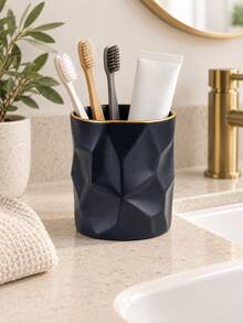 1pc Geometric Toothbrush Holder, Navy Blue Or Blush Pink With Gold Rim, Bathroom Countertop Organizer For Toothbrushes And Toothpaste, Modern Minimalist Bathroom Accessories, Decorative Vanity Storage Cup - Multicolor - View 8
