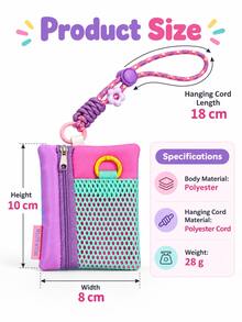 Color Block Mini Coin Purse With Phone Lanyard, Multifunctional Card Holder & Keychain Pendant, Portable Small Square Zipper Storage Bag, Suitable For Coins, Cards, Earphones And Daily Small Items, Cute Bag Charm Accessory,Travel Essential - Multicolor - View 5