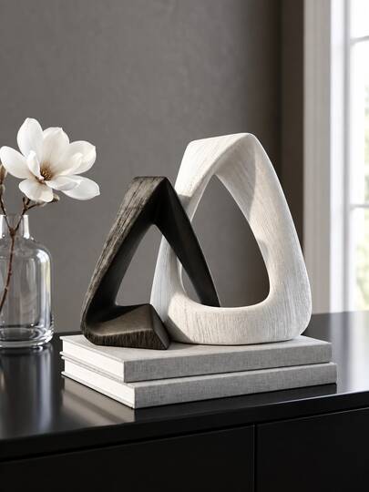1pc Resin Abstract Geometric Sculpture Set, Black White Modern Art Decor, Minimalist Hollow Triangle Figurines, Nordic Home Decoration, Living Room Tabletop Ornament, Shelf Desk Office Decor, Housewarming Gift, Aesthetic Room Decor Set