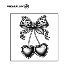 INKARTLINK 1PC Leopard Print Bow Heart Cherry Temporary Tattoo Sticker, Waterproof Body Art Tattoo Sticker, Lasts 2-5 Days, Water Transfer Colorful Tattoo Sticker, Suitable For Men And Women, Essential For People, Party Essential Decoration, Festival Celebration Body Decoration - Black - View 4