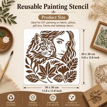 Luxury Cat Portrait Painting Stencil, Reusable Animal Face Art Template For Wall Decor, Fabric, Canvas, Pillow, Frame & DIY Home Decoration - Single Piece - View 2
