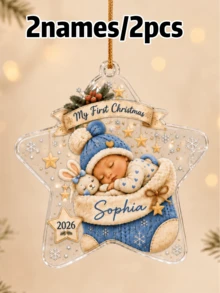 Custom Star Christmas Ornament, Personalized Name Tree Hanging Decor, Festive Holiday Home Party Accent, Customized First Christmas Keepsake, Customizable Xmas Gift For Family, Couples, Friends, New Year Decor, First Christmas Keepsake, Wall Decor - Style a - View 11