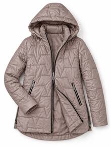 Women's Hooded Triangle Quilted Cotton Jacket With Drawstring Zip Front Stand Collar Padded Coat - Camel - View 7