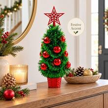 Mini Tabletop Christmas Tree 40cm PVC Holiday Tree With Star Top And Bauble Decor - Red - View 4