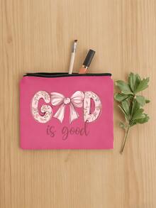 Cosmetic Bag, God Is Good Coquette Bow Floral Print Makeup Pouch, Canvas Zipper Toiletry Bag, Portable Travel Storage Pouch, Women Gift For Holiday Party Daily Use - Multicolor - View 13