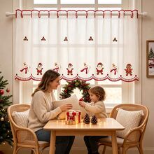 1pc Christmas Winter Snowman & Santa Claus Embroidered Curtain Valance, Kitchen Bedroom Window Decor, Rod Pocket Polyester Material, Holiday Decoration - Multicolor - View 5