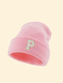 1pc Women's Cuffed Ribbed Knit Beanie Hat, Choose From 26 Letters, Soft & Comfortable Ladies Autumn/Winter Warm Hat, Suitable For Holidays, Daily Wear - Pink - View 16