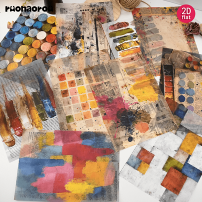 Ruonaorou 12pcs/Set Vintage Colorful Paint Box Graffiti Semi-Transparent Vellum Paper Junk Journal Semi-Transparent Premium Nostalgic Newspaper Colorful Graffiti Material Vellum Paper Scrapbook Vellum Paper Decoration DIY Junk Journal Diary Notebook Material Paper Envelope Greeting Card Vellum Paper Decoration (2D Flat A5)