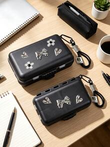 Portable Travel Pill Organizer Box-Metal Bow Decorate, 9/12 Grids Waterproof Hard Shell Medicine Container With Lanyard, Pill Case For Outdoor Daily Storage, For Office/Travel/Gym, Stylish Design - Multicolor - View 2