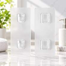 Transparent Self-Adhesive Wall Hooks, No-Drill Double-Sided Interlocking Hook Set, Strong Adhesive Removable, Suitable For Bathroom, Kitchen, Mirror, Storage Box And Home Organization - Clear - View 1