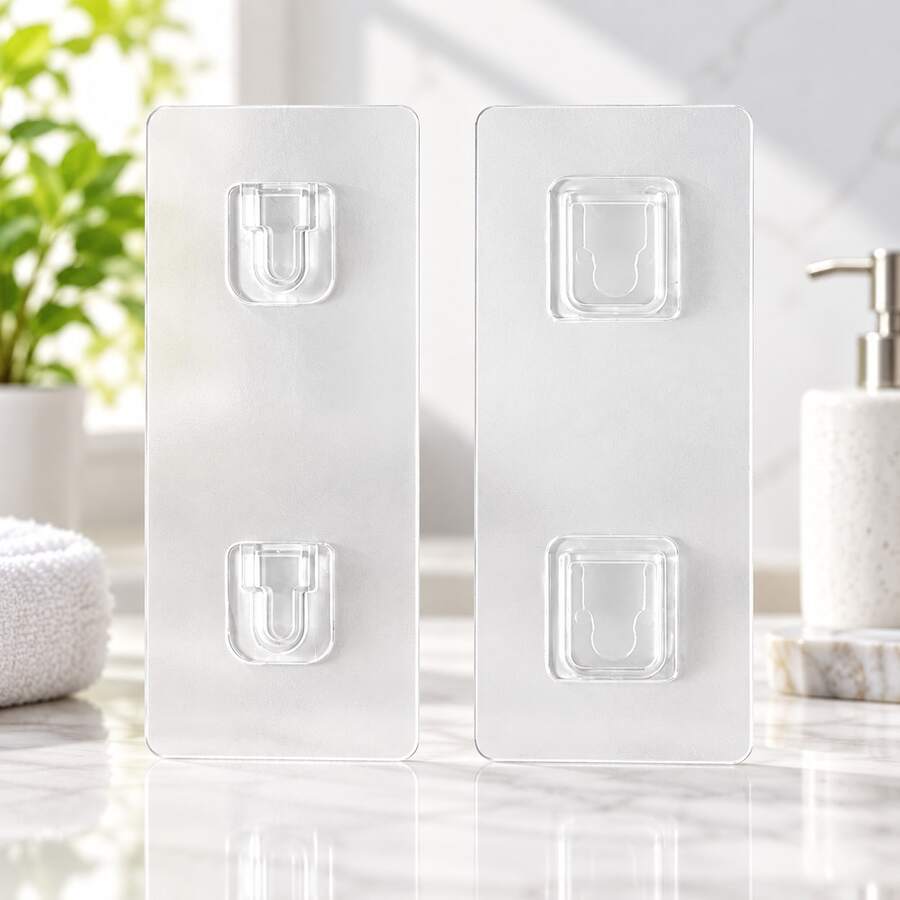 Transparent Self-Adhesive Wall Hooks, No-Drill Double-Sided Interlocking Hook Set, Strong Adhesive Removable, Suitable For Bathroom, Kitchen, Mirror, Storage Box And Home Organization - Clear - View 1