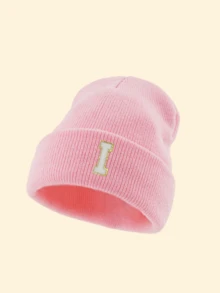 1pc Women's Cuffed Ribbed Knit Beanie Hat, Choose From 26 Letters, Soft & Comfortable Ladies Autumn/Winter Warm Hat, Suitable For Holidays, Daily Wear - Pink - View 15