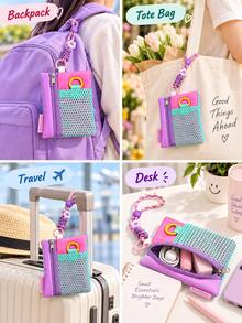 Color Block Mini Coin Purse With Phone Lanyard, Multifunctional Card Holder & Keychain Pendant, Portable Small Square Zipper Storage Bag, Suitable For Coins, Cards, Earphones And Daily Small Items, Cute Bag Charm Accessory,Travel Essential - Multicolor - View 4