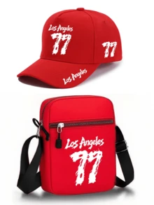 1件/2件裝「Los Angeles 77」圖案印花中性街頭時尚戶外運動棒球帽與斜挎包，可調節，適合送給自己或朋友的禮物 - 彩色 - 查看 11