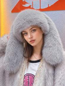 1pc Women's Cute Cartoon Rabbit Ear Decor Soft Warm Plush Hat, Spring New Style, Suitable For Daily Use, Gift - Type C - View 9