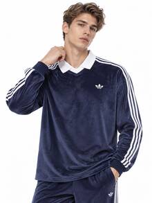 Adidas Clover Soft Velvet Long Sleeve Polo Shirt For Men And Women - Deep Indigo - View 3