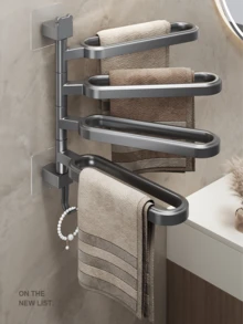 1pc No-Drill Rotating Multi-Bar Towel Rack, Bathroom Towel Holder, Bathroom Storage Rack, Bathroom Towel Rack - Multicolor - View 1
