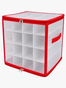 Christmas Ornament Storage Box, Foldable Transparent Bauble Container With Dividers, Dual Zipper Holiday Decoration Organizer With Carry Handle, Snowflake Print Cube Storage Case For Christmas Balls & Seasonal Decor - Multicolor - View 15
